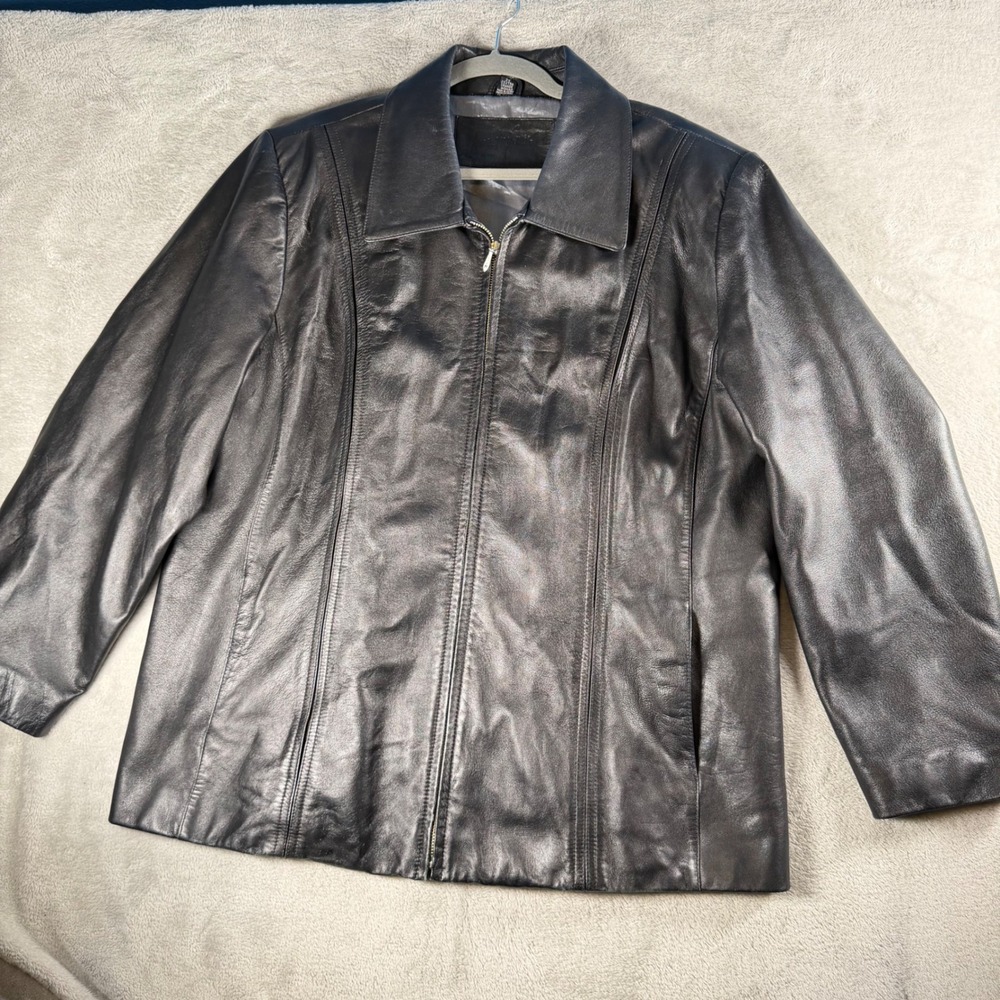 Jacqueline Ferrar‎ Blk Leather Full Zip Jacket Plus Size 2X RN 93677